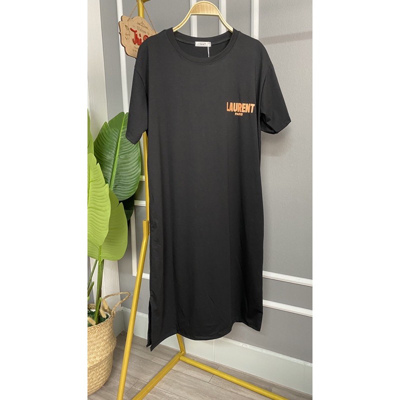 Váy thun cotton dáng dài ngắn tay Đầm suông co dãn in họa tiết lauren