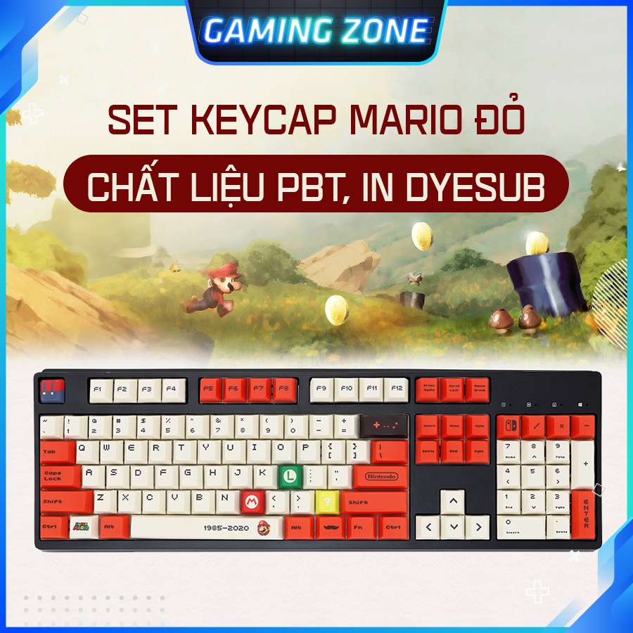 [Mã 33ELSALE hoàn 7% đơn 300K] Keycap bàn phím cơ Retro Mario Đỏ nhựa PBT 127 phím siêu đẹp