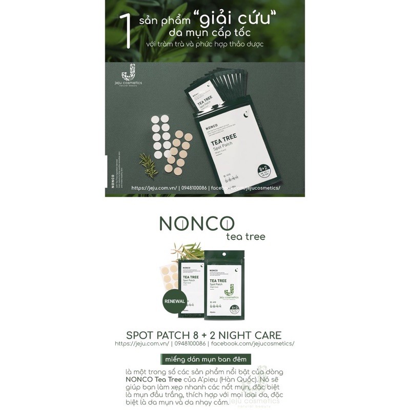 [Chính hãng] ( LẺ 1 Tấm) Miếng dán mụn A’pieu Nonco Tea Tree Spot Patch