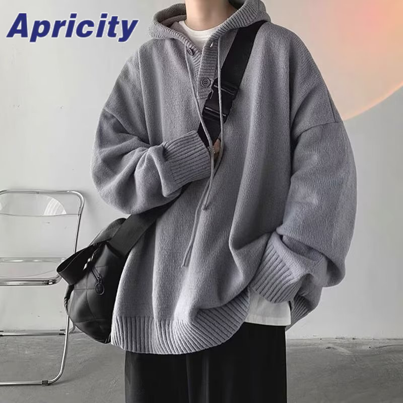 Áo sweater Dệt Kim Tay Dài Màu Trơn Phối Nút Thời Trang Mùa Thu 2022 Cho Nam