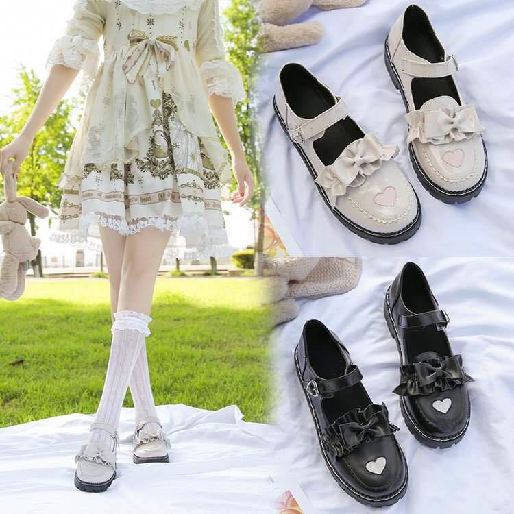[SALE]Giày lolita Nhật Bản nơ phối tim - Kèm ảnh thật cuối ✨