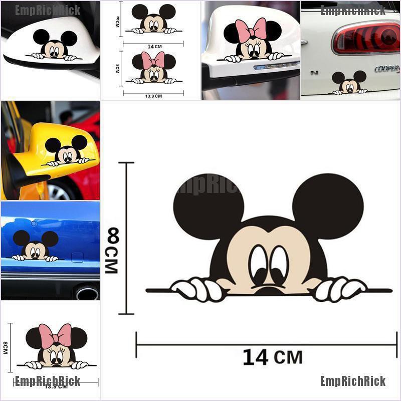 1 Sticker Dán Kính Chiếu Hậu Hình Chuột Mickey Dễ Thương Kích Thước 14x8cm