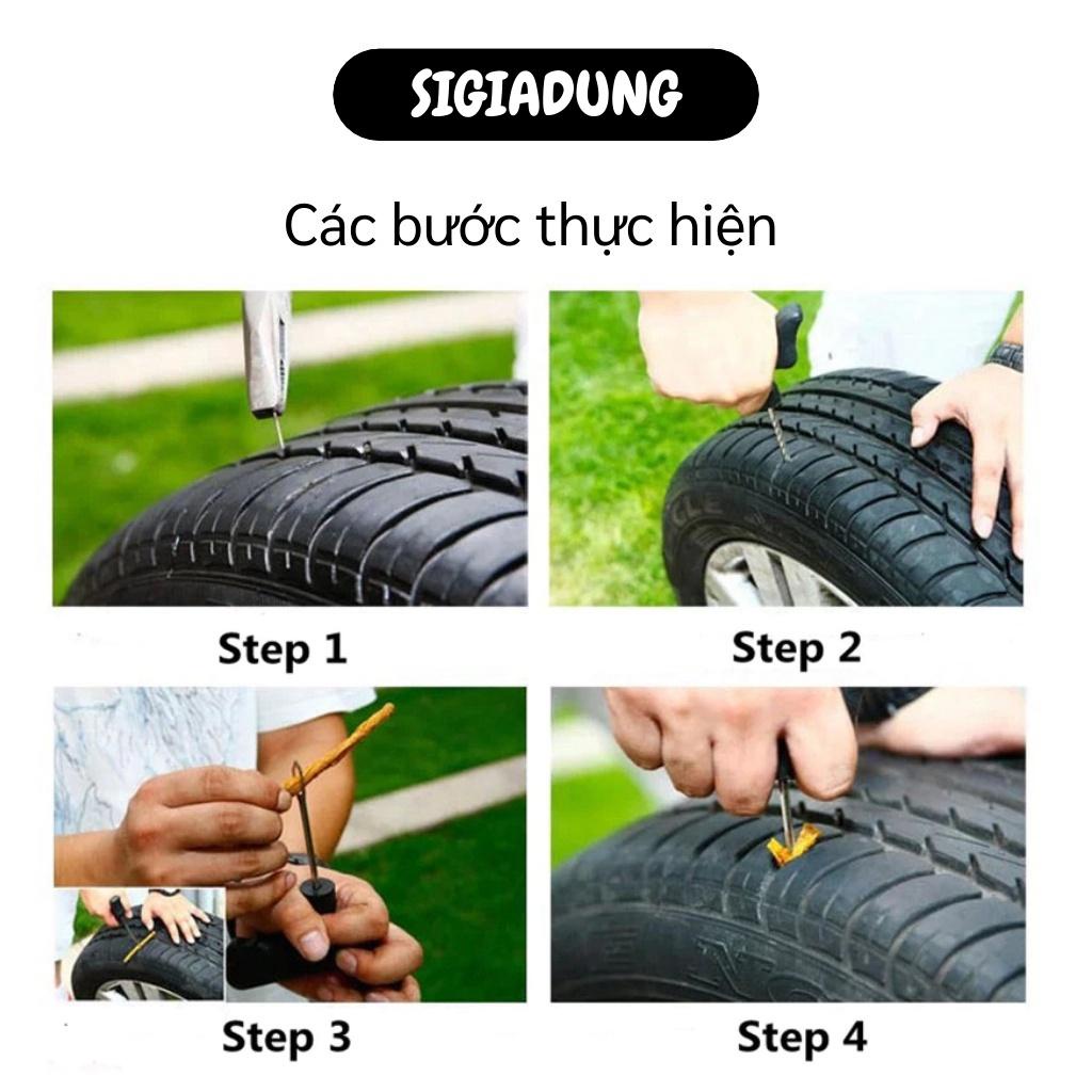 [SGD] Bộ vá xe không ruột - Gồm 1 cây gắp đinh, 1 cây chịu lực để đưa cao su vào, 1 chai keo và 3 cây cao su 3085