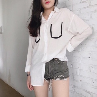 Áo sơ mi oversize phối viền túi giả