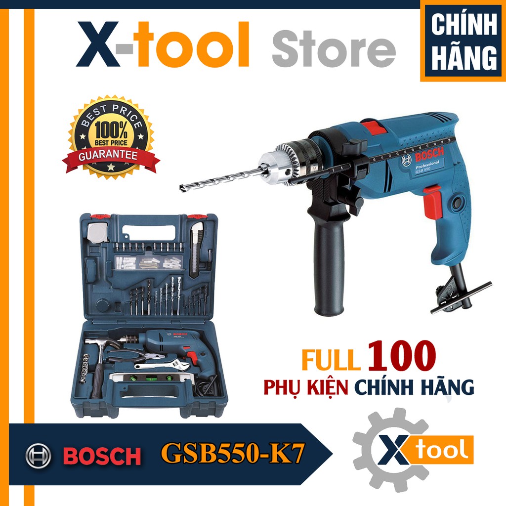 Máy Khoan Động Lực Bosch GSB 550 (550W-13MM) - Khoan Sắt/Gỗ/Tường - Siết Bu Lông - Bắt Vít