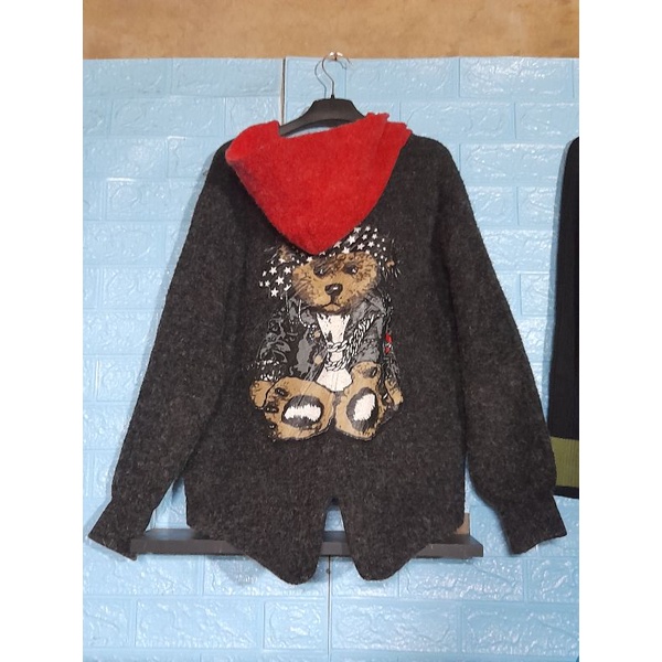 áo khoác len phong cách Hàn Quốc Cadigan mũ kéo khoá hình gấu