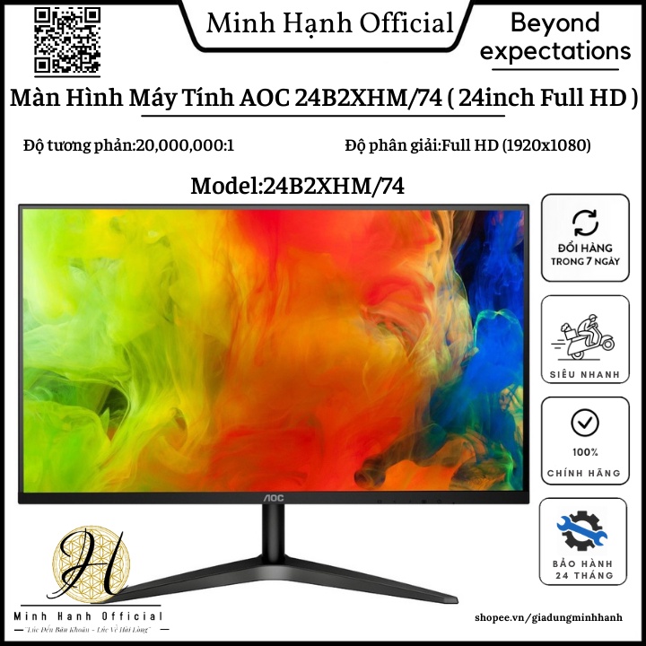 Màn hình máy tính AOC 24B2XHM/74 (23.8inch/FHD/VA/75Hz/6ms/250nits/HDMI+VGA) [FULL VIỀN] Minh Hạnh Official