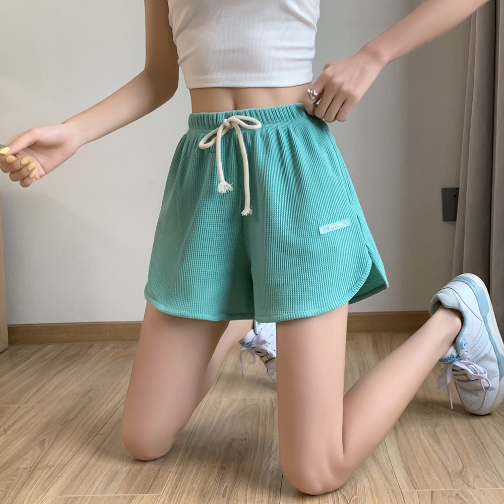 SUXI Quần Short Thể Thao Ống Rộng Lưng Cao Màu Sắc Đơn Giản Cho Nữ