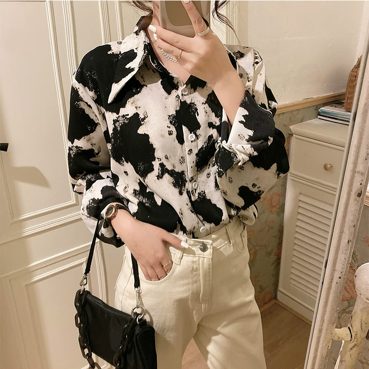 Áo sơ mi SUXI tay dài dáng rộng phong cách cổ điển