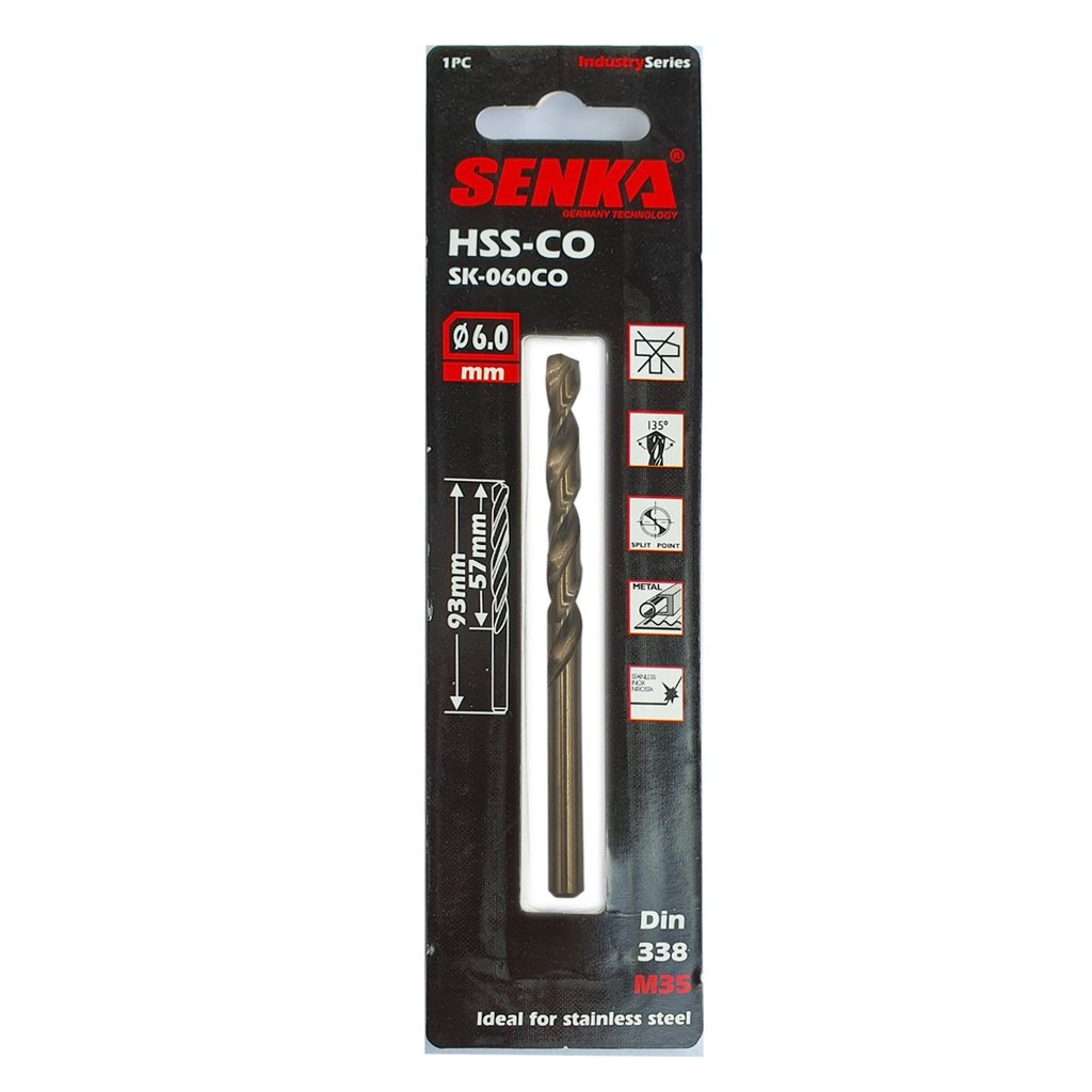 Mũi khoan INOX Cô ban 5% hiệu SENKA Công nghiệp màu vàng (CHỌN SIZE TỪ Ø 3.0MM ĐẾN Ø0.9MM)