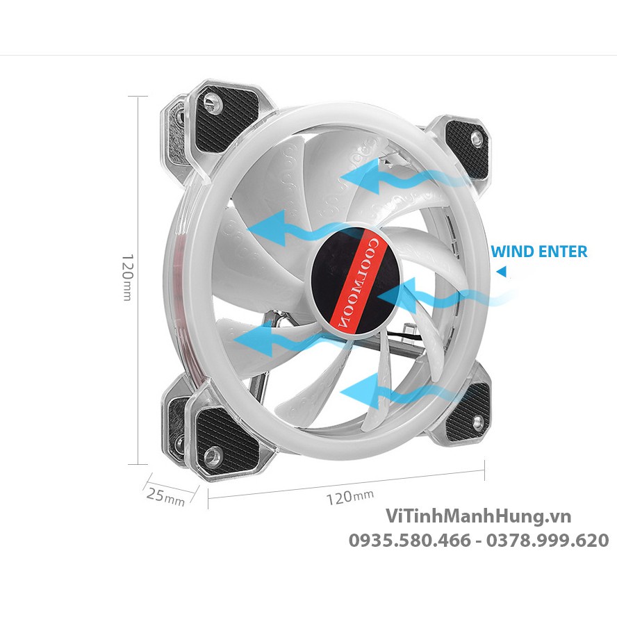 Quạt Tản Nhiệt, Fan Case COOLMOON K5 Dual ring LED RGB - Sử dụng Hub