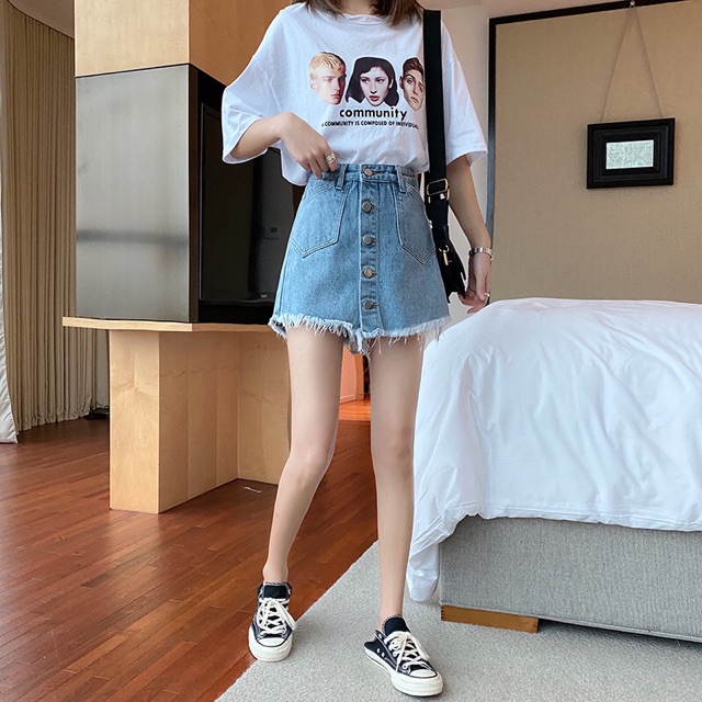 Quần váy denim nút Ulzzangs xinh xắn