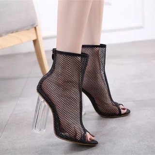 (ORDER) Boots cao gót lưới cao cổ gót trong suốt 12 cm, hàng cao cấp