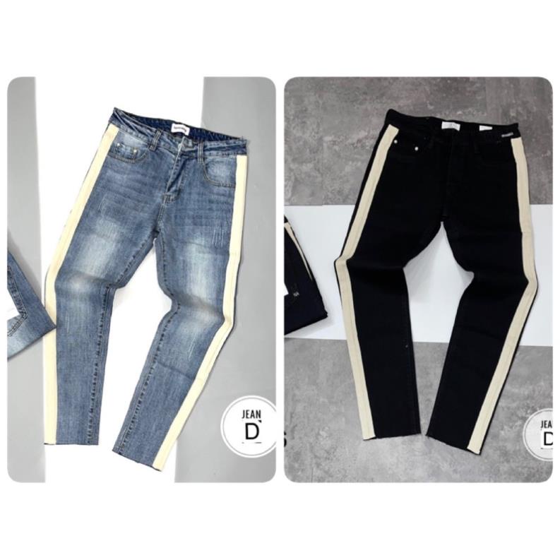 Quần Bò nam Hàn quốc phối sọc trắng Cao Cấp - Quần jean nam Dáng Hàn