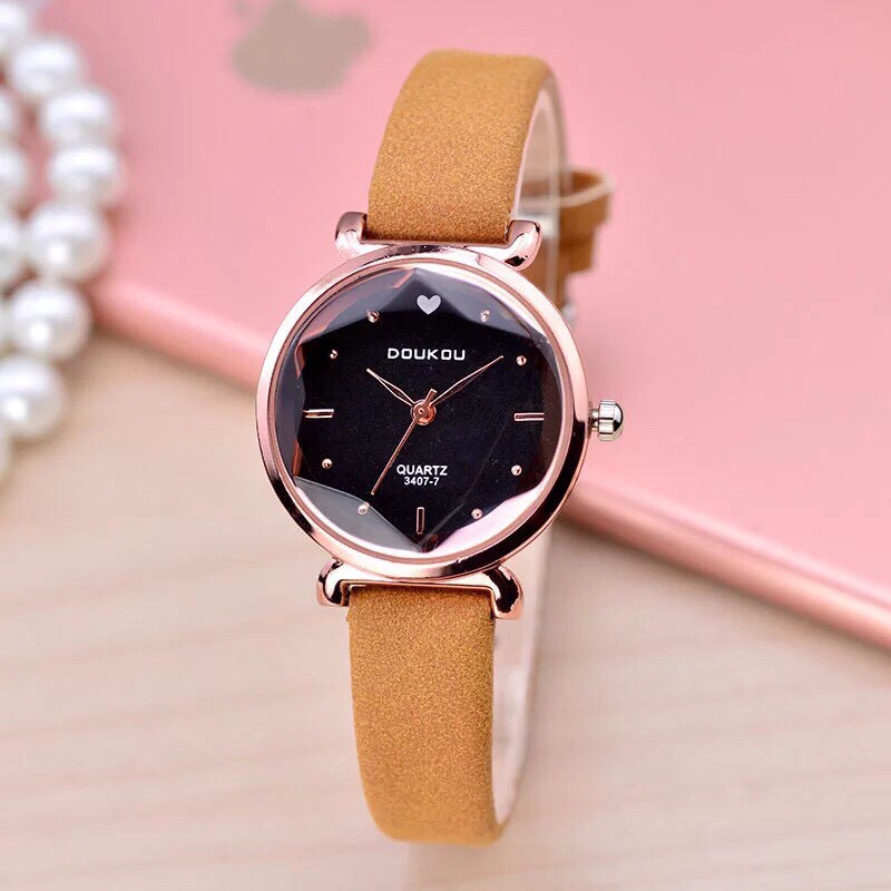 Đồng hồ nữ DOUKOU dây da cao cấp thời trang Hàn Quốc size 28mm nhỏ xinh