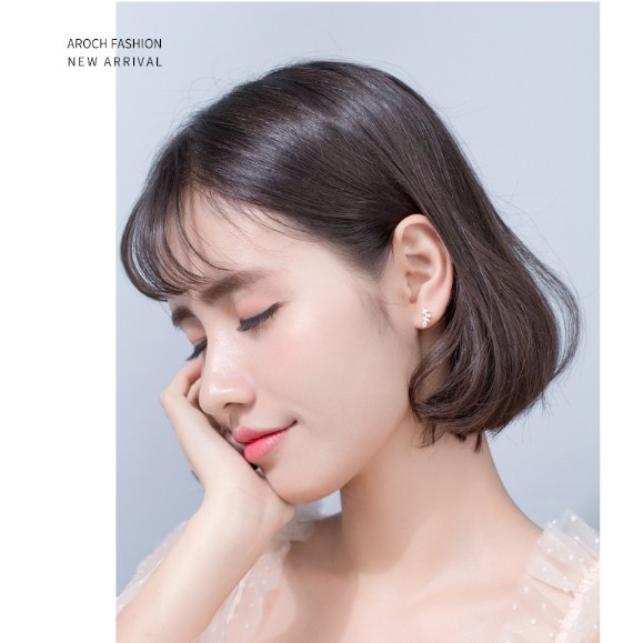 Khuyên tai bạc Ý s925 lá đính đá E9485 - AROCH Jewelry