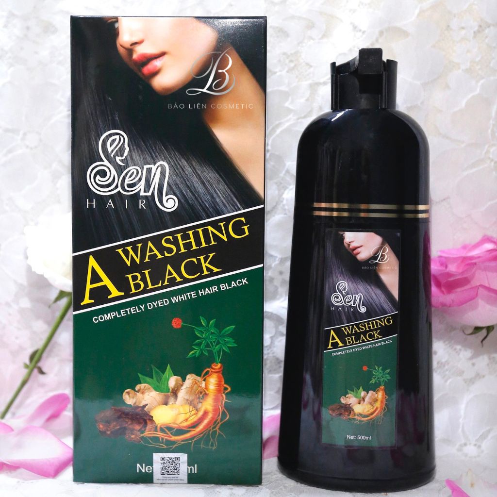 Dầu gội phủ bạc Sen Hair 500ml,dầu gội nhuộm tóc thảo dược đen tóc chỉ sau 10 phút