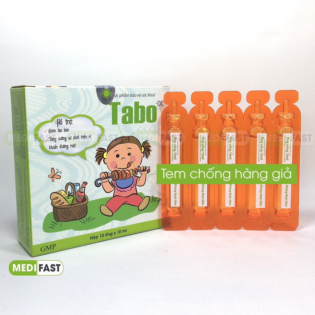 Siro giảm táo bón cho trẻ Tabo - hộp 10 ống thành phần từ chất xơ hòa tan FOS, tiêu hóa tốt, hết biếng ăn cho bé