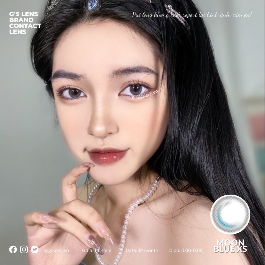 Lens Mắt Kính Áp Tròng Trăng Khuyết Xám Xanh MOON BLUE Không Giãn Có Từ 0 Đến 6 Độ Lệch Độ Size XS 14mm