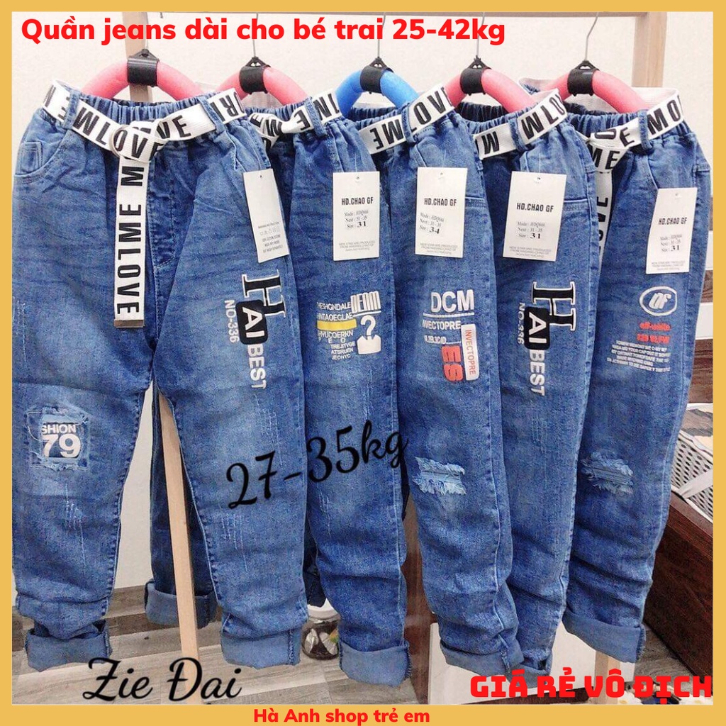 Quần jean dài mẫu chữ dày mềm giãn đẹp cho bé trai 17-40kg