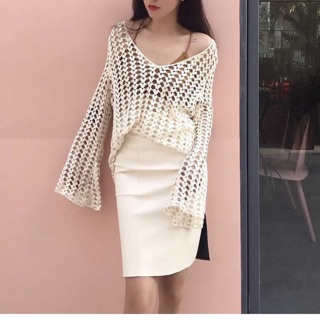 Áo choàng/ khoác lưới đi biển (trắng/ kem)