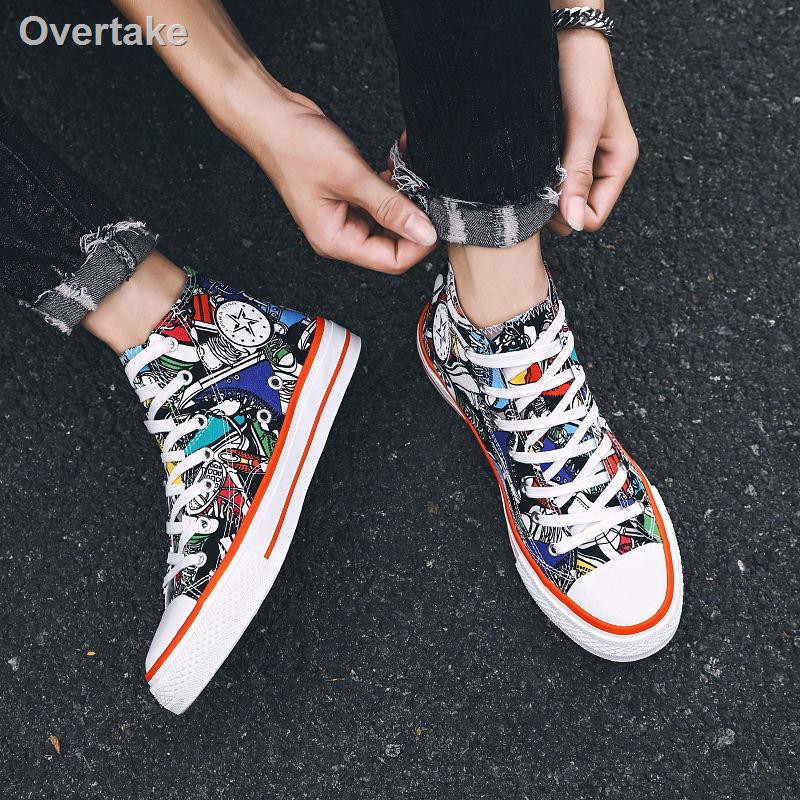 Giày Vải Canvas Cổ Cao Phong Cách Hàn Quốc Cho Nam