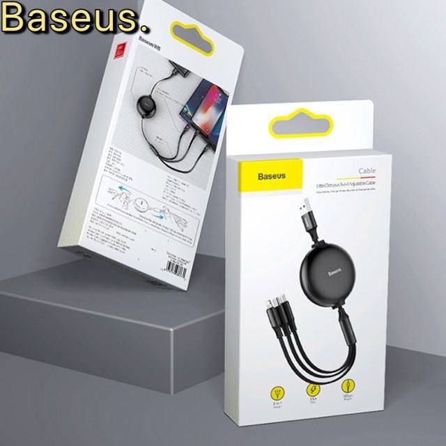 Dây cáp sạc dây rút Baseus Little Octopus LV391 tích hợp 3 đầu Type C/Micro USB/3.5A 1.2M