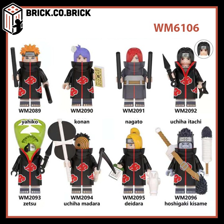 NARUTO - Combo 16 nhân vật Obito, Sasuke, Kakashi, Sasori, Kakuzu, Madara,Deidara Đồ chơi lắp ráp non lego WM6105