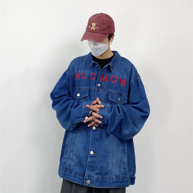ÁO KHOÁC JEANS THÊU MLC MOM FORM UNISEX NAM NỮ (kèm ảnh thật)