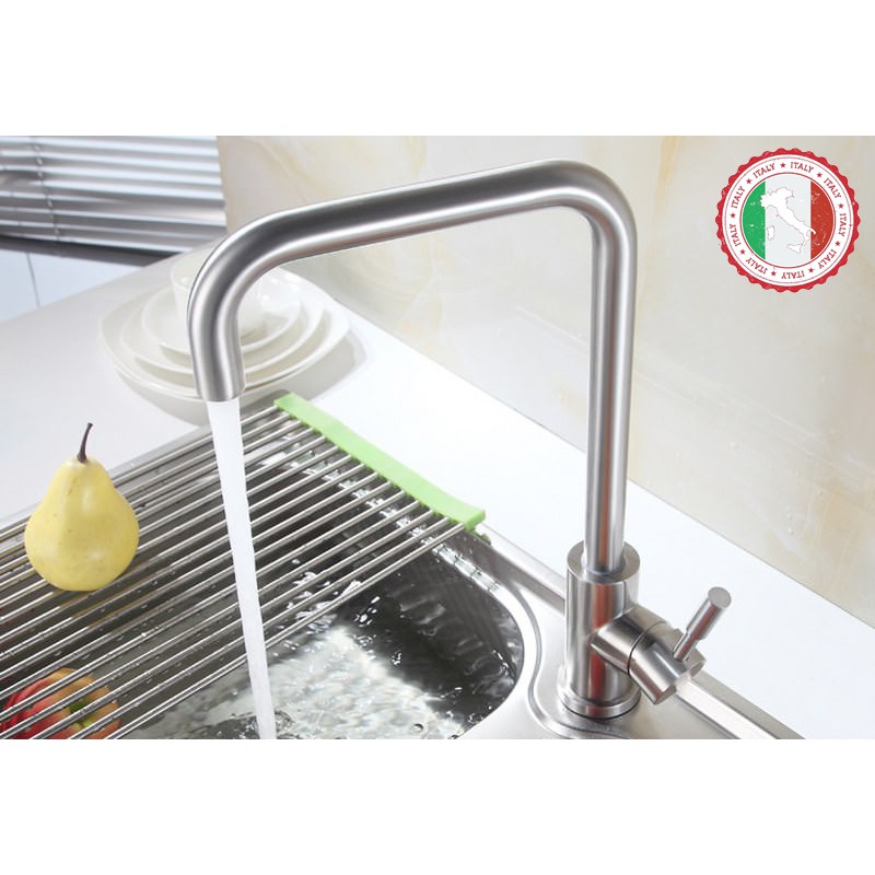 Vòi rửa chén nóng lạnh (cổ vuông) SUS304 + 2 dây cấp - Hàng Cao cấp ITALIA