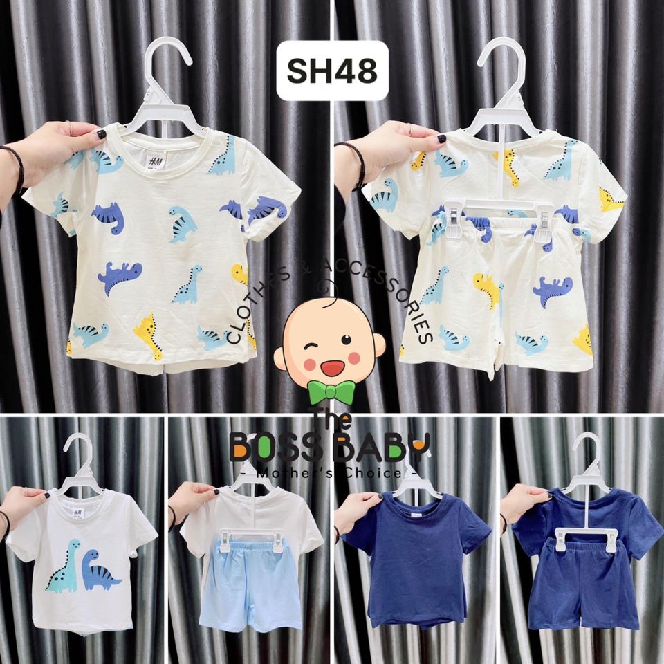 Set đồ bé trai TheBossBabyVN SH48 bộ đồ bé trai họa tiết khủng long xanh từ 2-6y