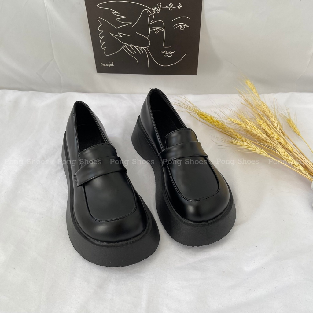 Giày Loafer PongShoes phong cách Ulzzangs màu đen be FULL HỘP 1359