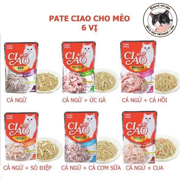 Pate cho mèo Ciao đủ vị, Pate Ciao cho chó mèo túi 60gr