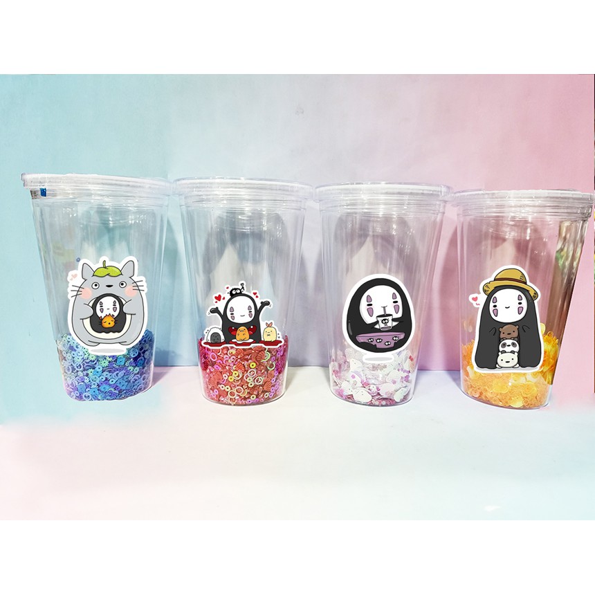 cốc 2 lớp kim tuyến Vô diện CNKI33 cốc giữ nhiệt ly 2 lớp cốc làm lạnh dễ thương 500ml