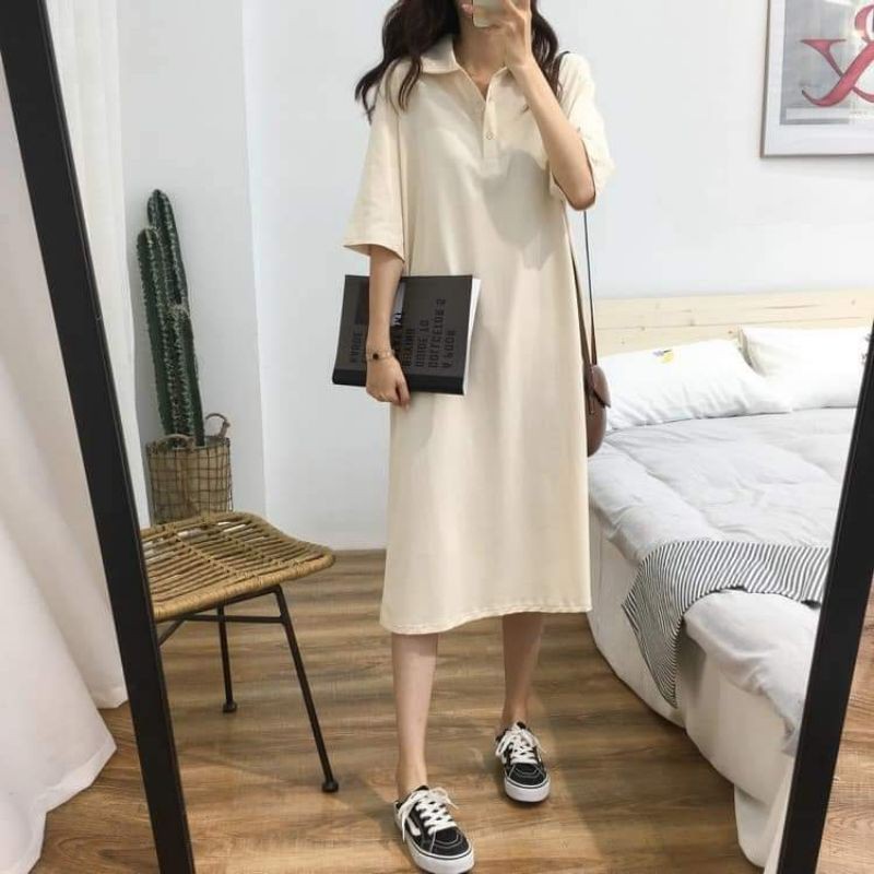 [ẢNH THẬT/HÀNG SẴN], Váy polo dáng dài rộng- Váy cổ đức style ulzzang Maina