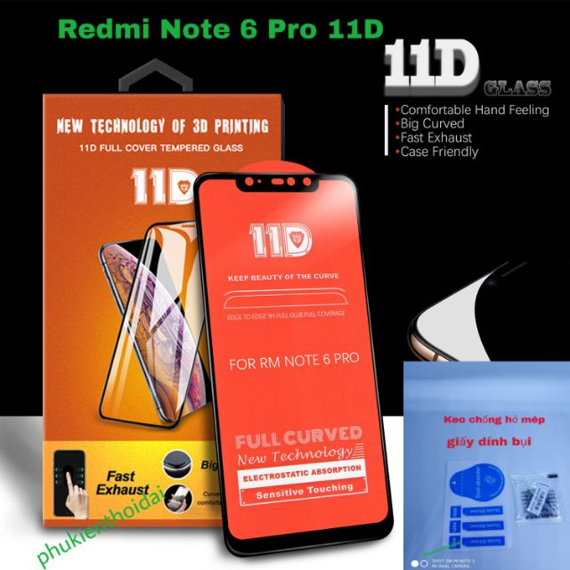 CƯỜNG LỰC 11D REDMI NOTE 6 PRO FREESHIP Từ 50k FULL MÀN FULL KEO VIỀN ĐEN ( TẶNG KEO MÉP GIẤY LẤY BỤI )