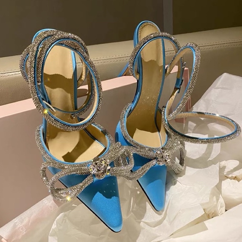 Order 🌸 Giày KOREA dây đá cổ chân nơ nhũ mũi nhọn 6cm 9cm34-40