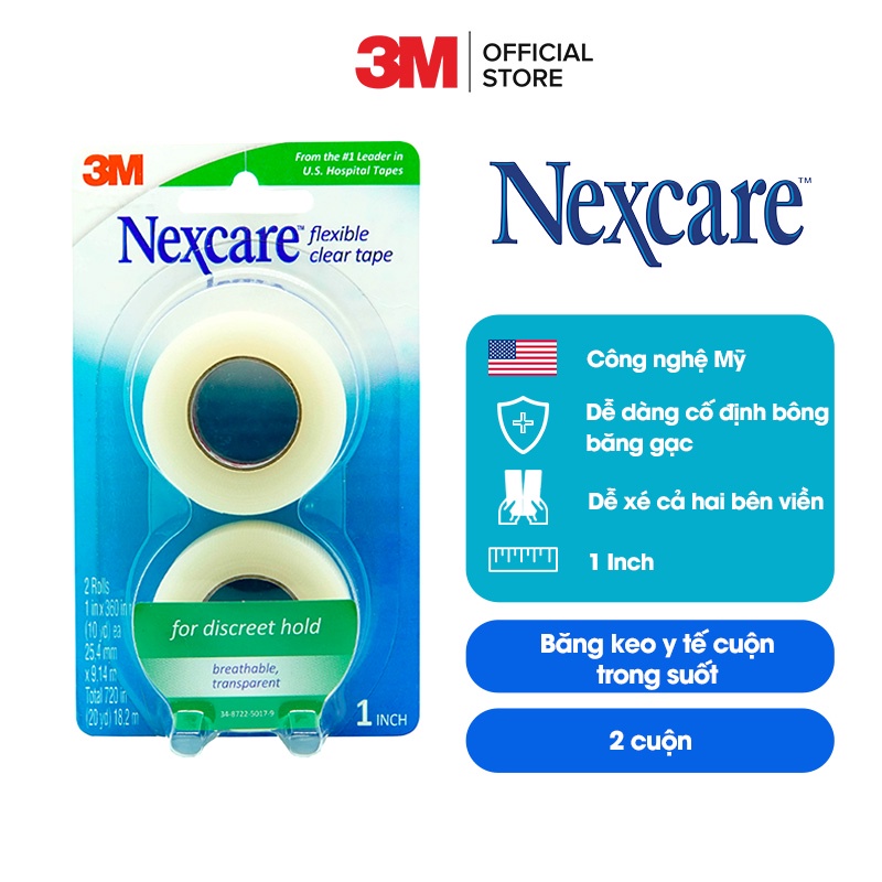 Băng cuộn y tế Nexcare 3M 25.4x9.14mm - Vỉ 2 cuộn trong suốt, xé dễ dàng, keo y tế siêu dính, thoáng khí 771-2PK