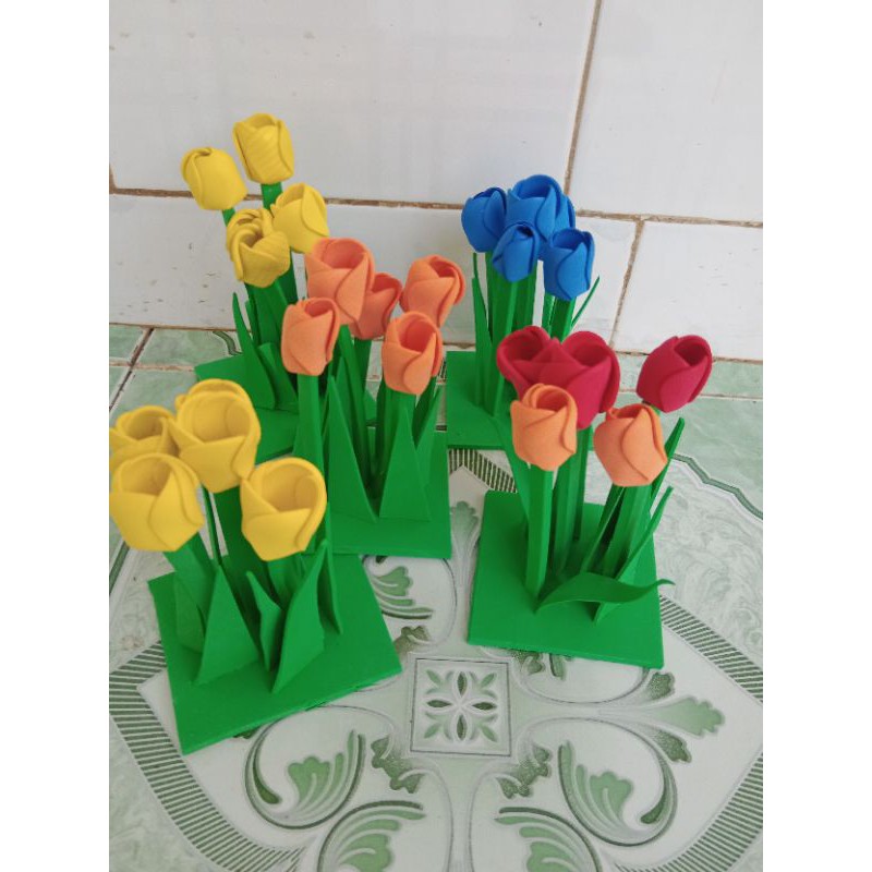 Hoa trang trí mầm non, bụi hoa xốp, hoa tulip