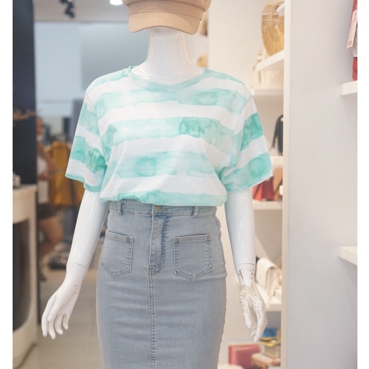 Áo thun cotton nữ loang xanh ngọc thời trang