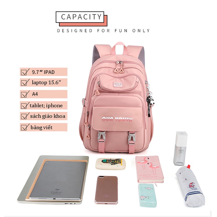 Balo nữ đi học đựng vừa laptop 15.6 inch vải dù cao cấp màu pastel thời trang unisex 9423