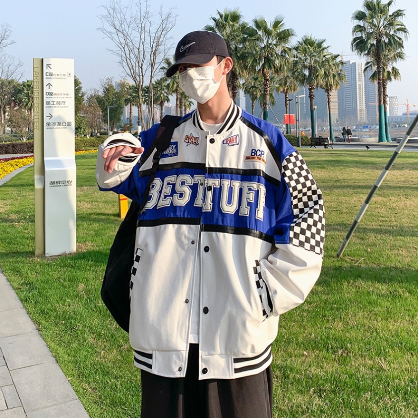 Áo khoác bóng chày nam in chữ phong cách hàn quốc áo khoác bomber dài tay in chữ thời trang cho nam nữ áo khoác biker trung tính giản dị