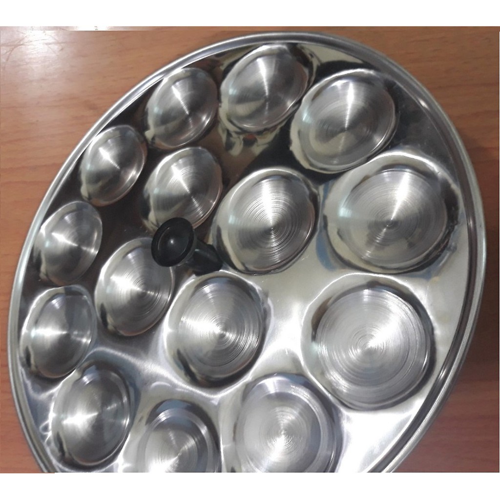 Khuôn Làm Bánh Bèo Inox 15 Lỗ ĐK 26CM Có Nút Cầm Tiện Lợi