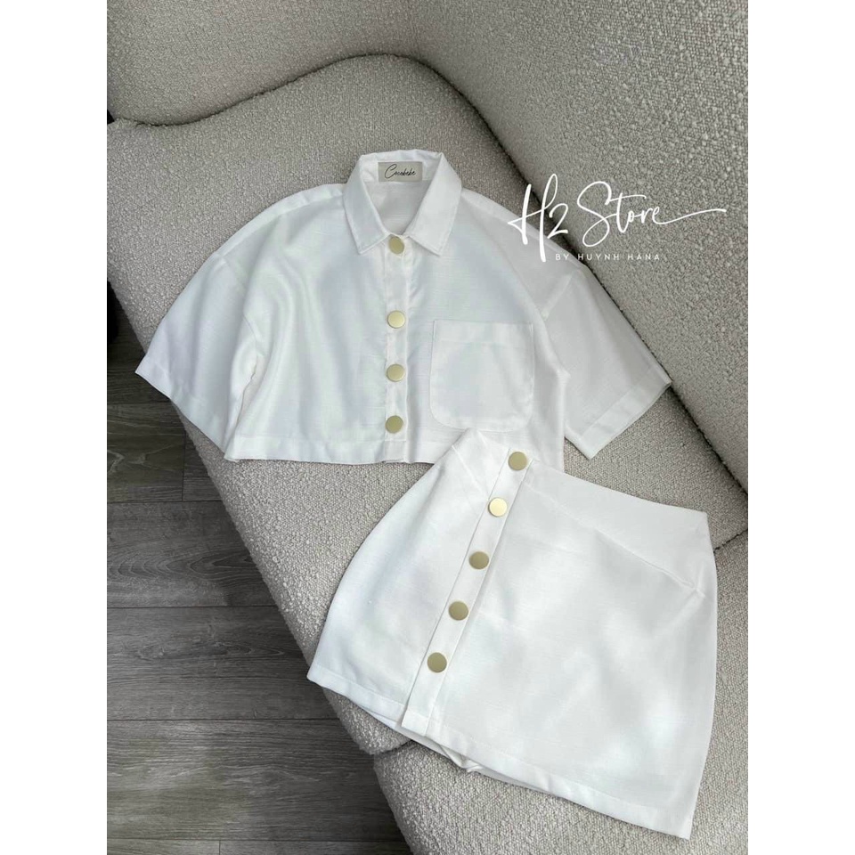 Sét Váy Nữ Thời Trang Mặc Đi Chơi, Sét Váy Chất Siu Cao Cấp Áo Croptop Mix Chân Váy Chữ A Ngắn Có Phối Nút To