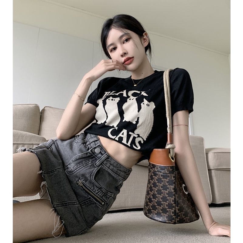 QKOOLE Áo thun nữ  tay ngắn dáng rộng phong cách Hàn Quốc