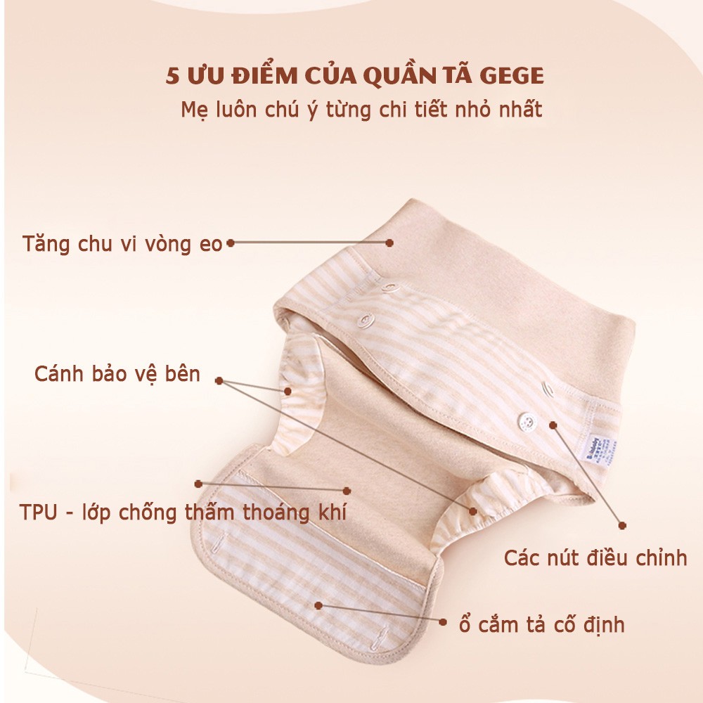 Quần tã vải cotton Bear Baby chống thấm, chống hăm cho bé sơ sinh, bỉm tã cạp cao size S,M, L