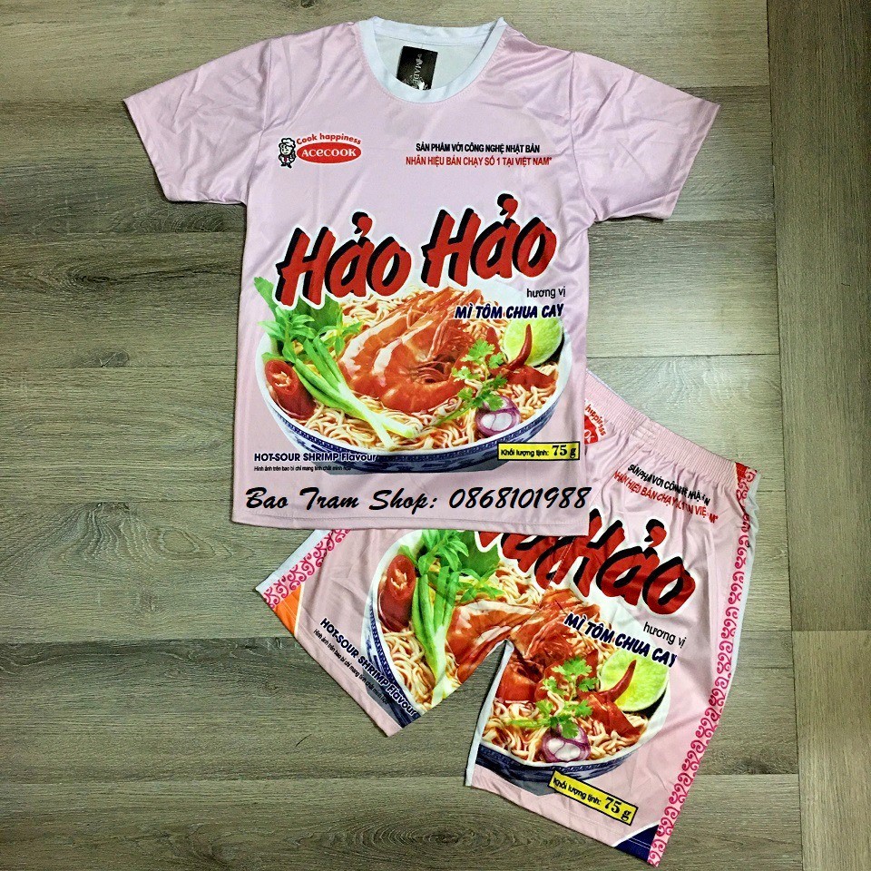 Đồ bộ thun áo nam nữ mì tôm hảo hảo hồng thể thao ngắn tay | BigBuy360 - bigbuy360.vn