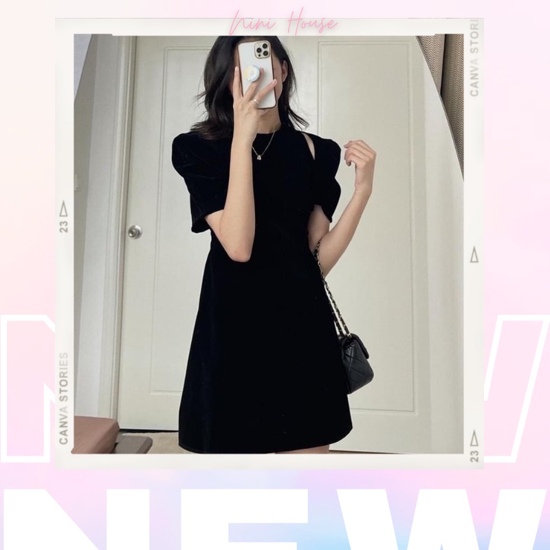 Váy nhung khoét vai tay bồng sang chảnh | BigBuy360 - bigbuy360.vn