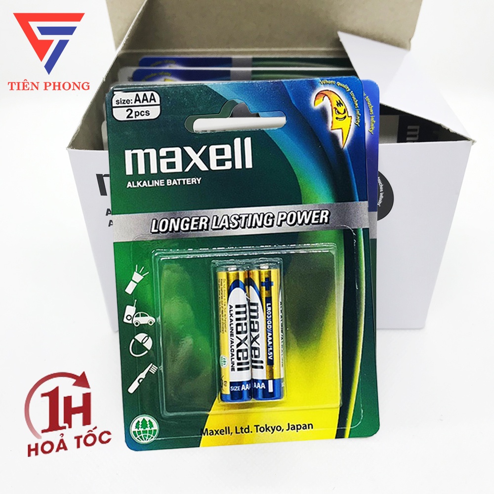 Pin Đũa AAA Maxell Alkaline LR03 vỉ 2 viên CHÍNH HÃNG (xanh)