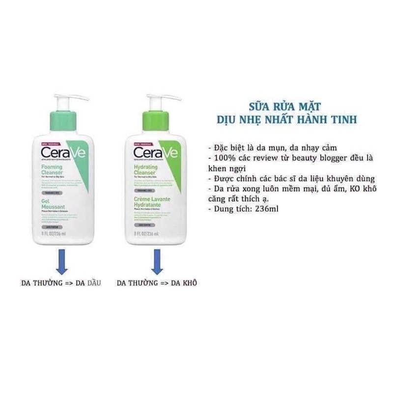 Sữa rửa mặt làm sạch dịu nhẹ cho da dầu da khô CeraVe Foaming Facial Cleanser